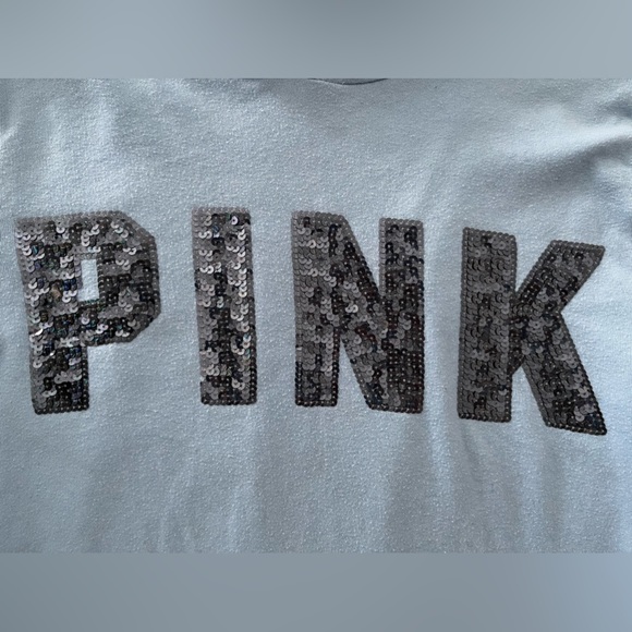Y2K Victoria’s Secret Baby Blue Sequin PINK Hoodie Women’s Medium - Picture 6 of 9